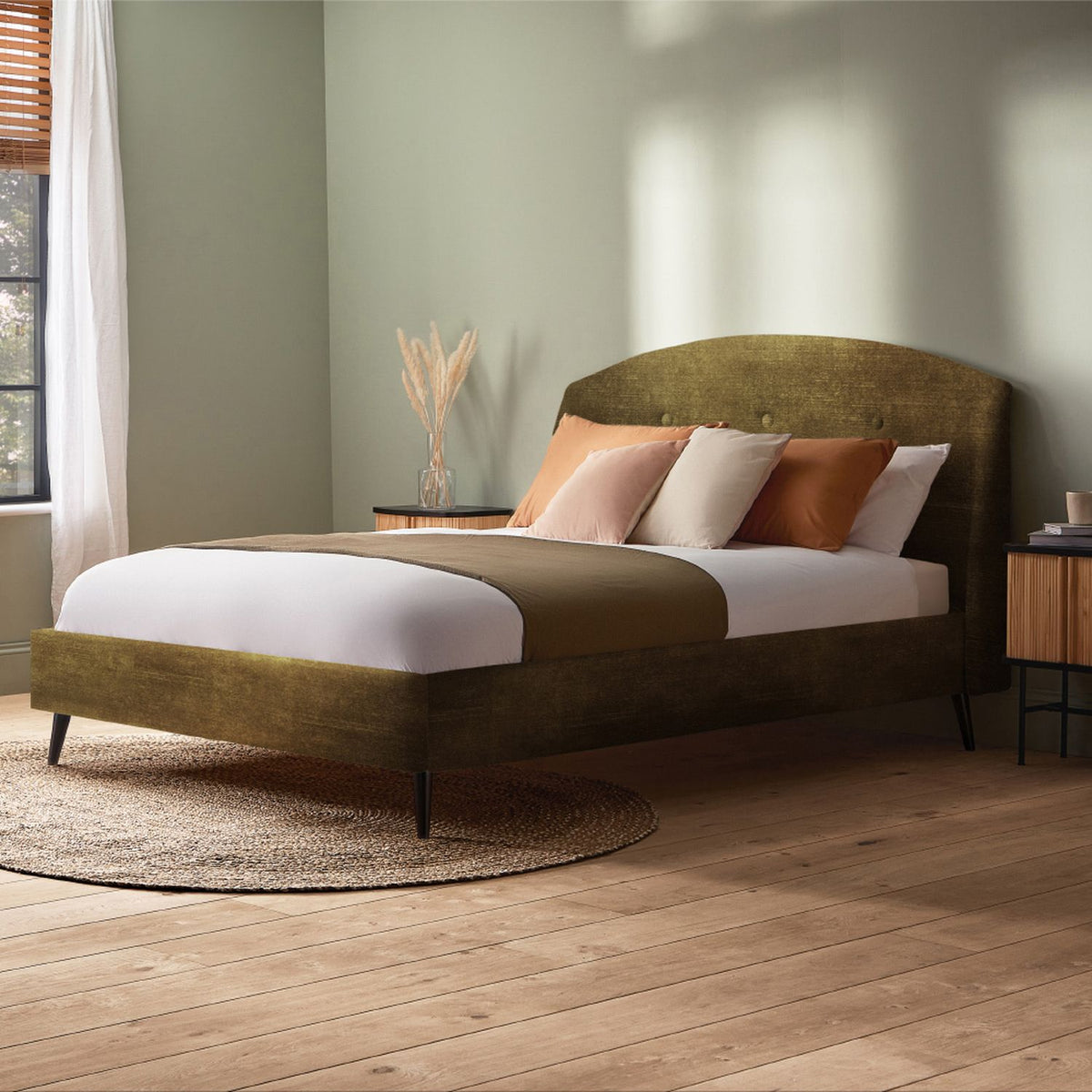 Silentnight double velvet bed frame in olive (British brand)