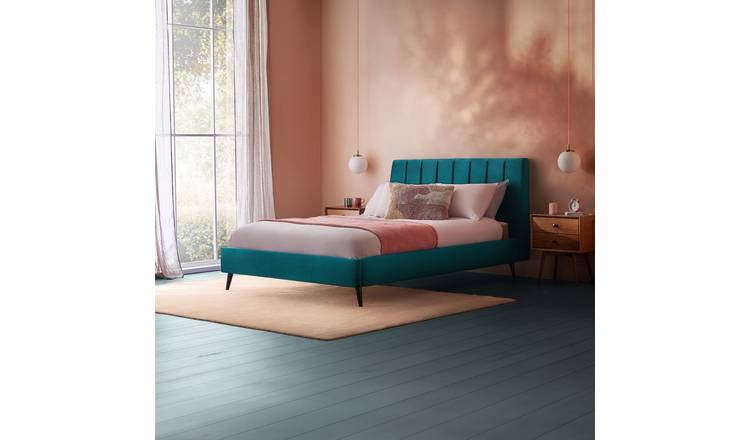 Silentnight Octavia Superking velvet bed frame in teal (British brand)