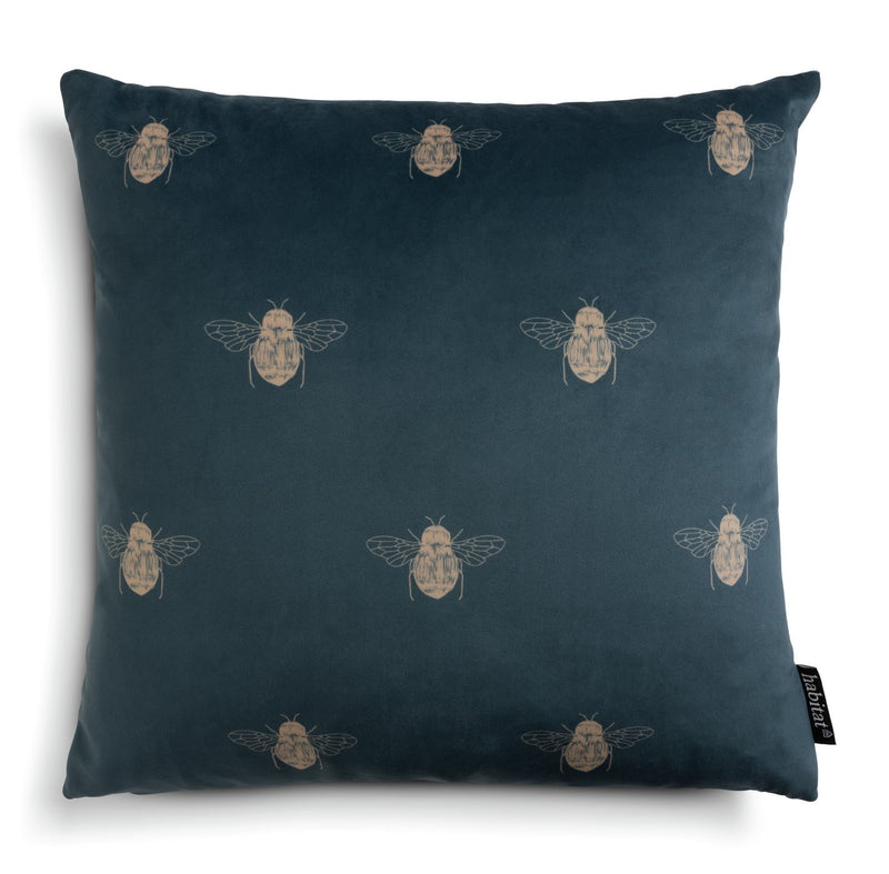 Habitat gold bee printed cushion teal 43x43cm, UK version