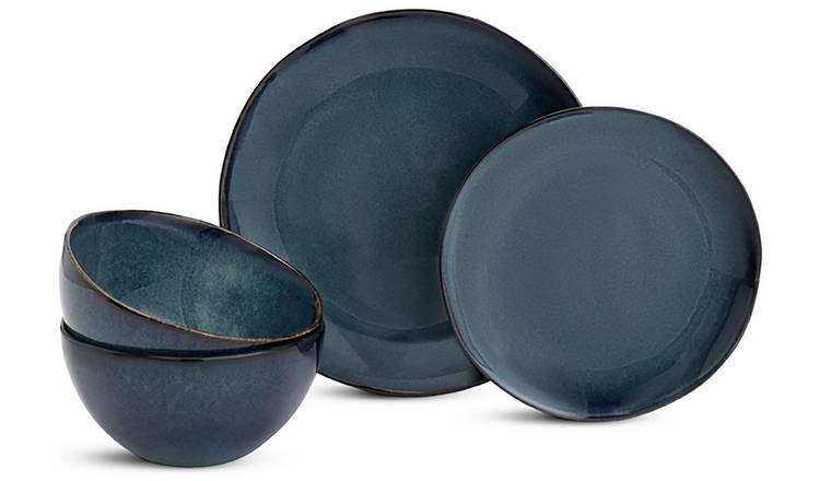 Habitat 12 Piece Reactive Stoneware Dinner Set - Navy GOODS Argos