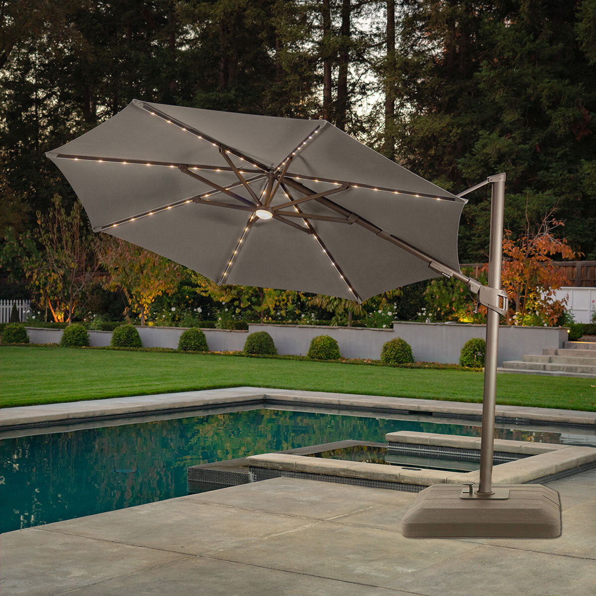 SunVilla 11ft (3.3m) Solar LED Round Cantilever Umbrella with Base in Grey GOODS Costco UK