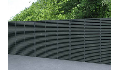 Forest Garden Double Slatted Grey Fence Panel Set of 3