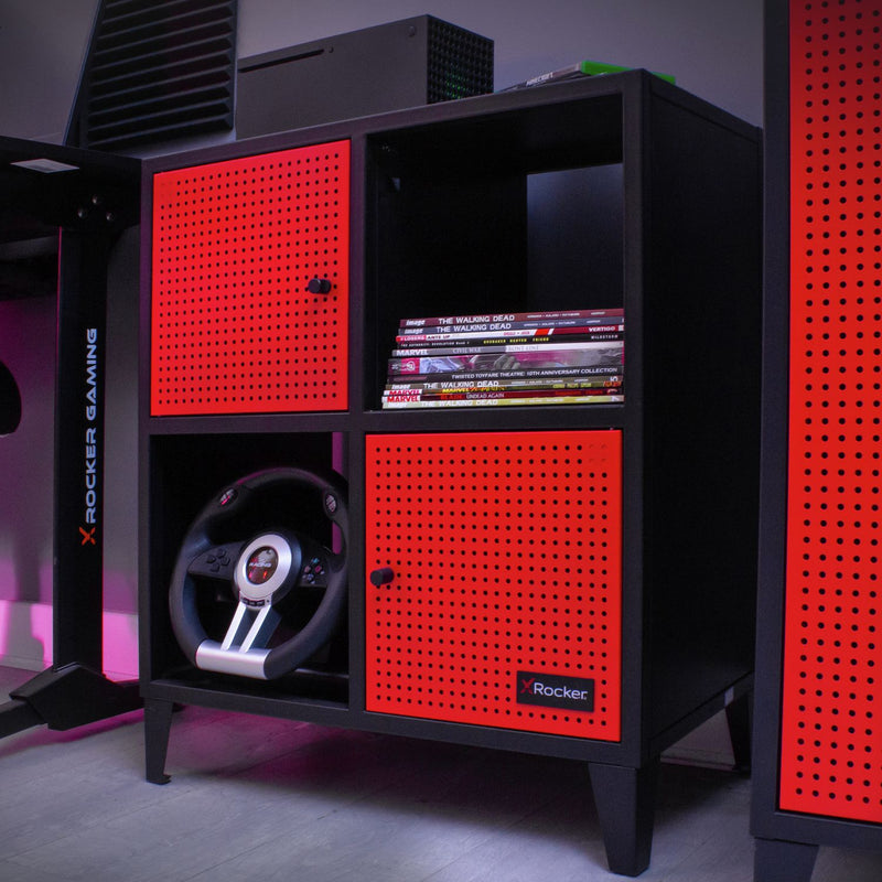 X Rocker Mesh-Tek 4 cube storage unit Red and Black (British brand)