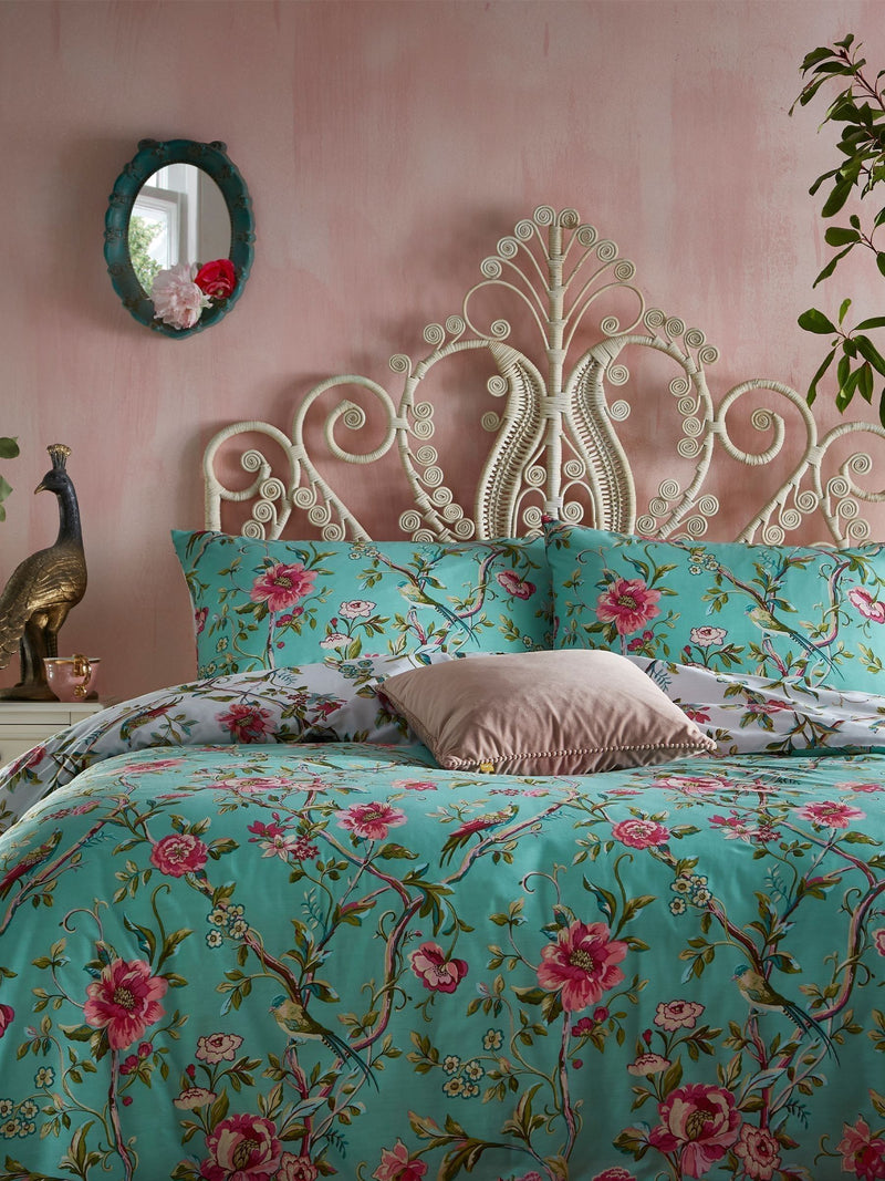 Vintage Chinoiserie reversible duvet cover and pillowcase set - British product