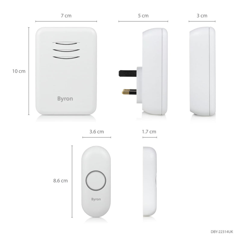 Byron wireless doorbell 150m range pack of 2 - British product