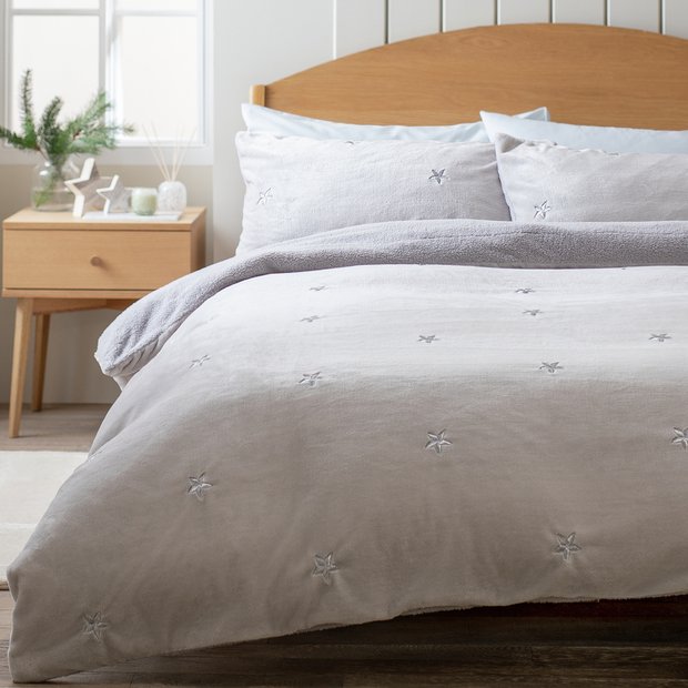 Argos Home star fleece bedding set grey king size - British product