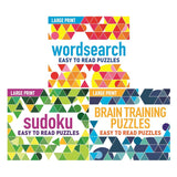 Large print puzzle book with wordsearch, sudoku or brain training - British product