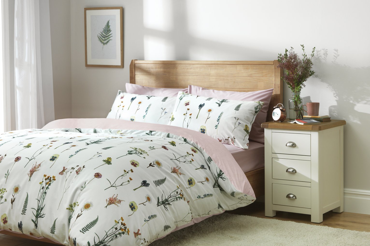 Argos Home cotton dried flowers white bedding set single - British product