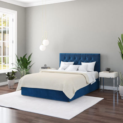 Argos Aspire Olivier Kingsize Velvet End Lift Ottoman Bed in Navy- Buy online at McGrocer
