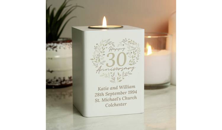 Personalised 30th Pearl Anniversary Tea Light Holder 10x7.5x7.5cm, imported from the UK