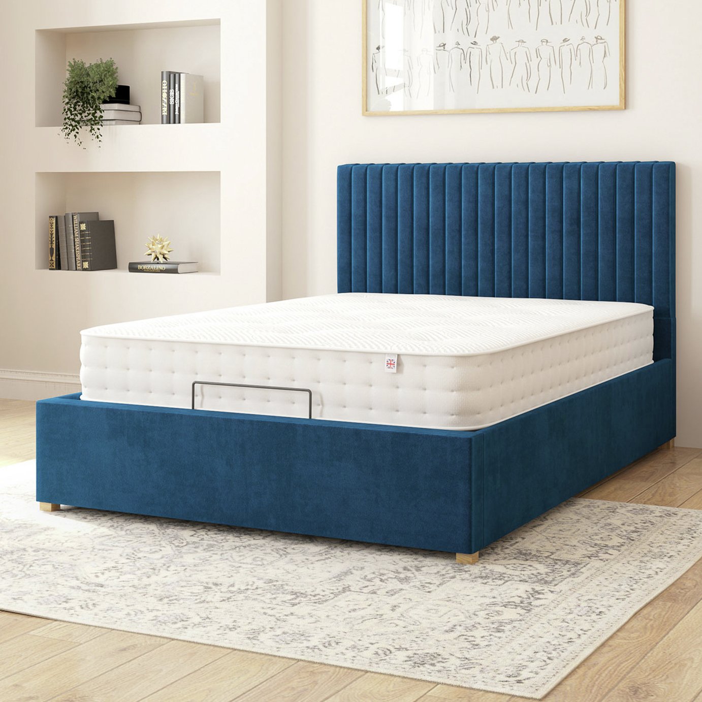 Aspire Grant adjustable ottoman storage bed Navy Single - British product