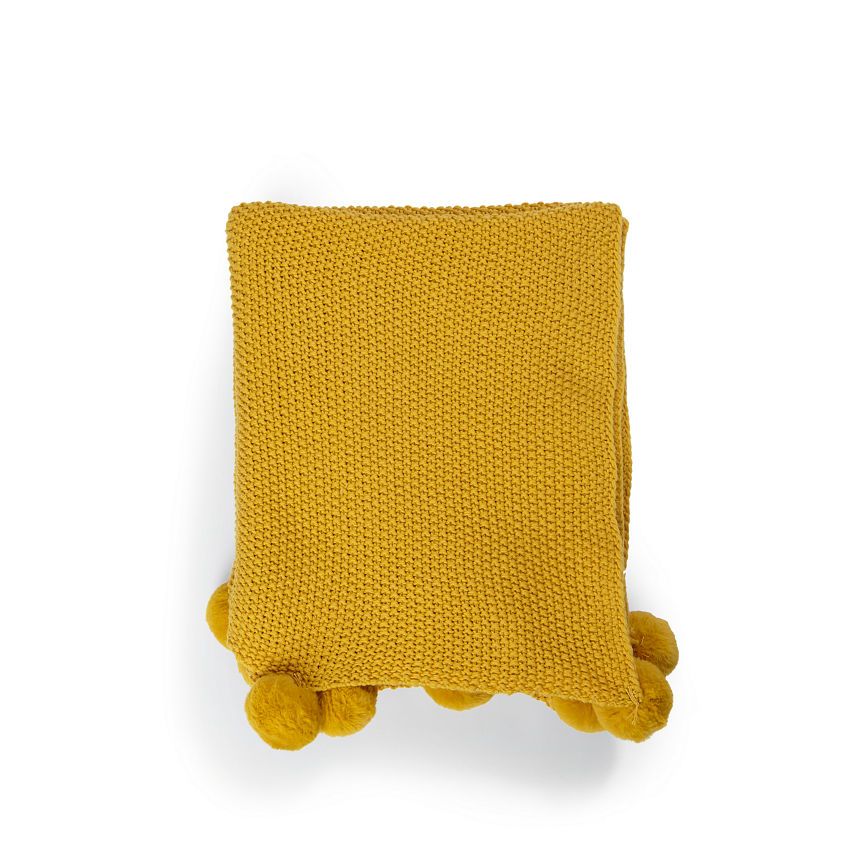 George Home Yellow Knitted Pom Pom Throw General Household ASDA   