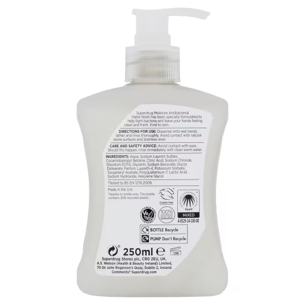 Superdrug Antibacterial Moisture Handwash 250ml (British brand)
