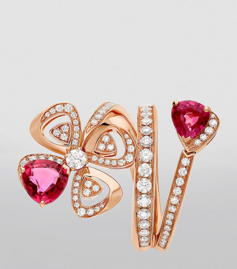 Bvlgari Fiorever rose gold diamond rubellite ring, UK version