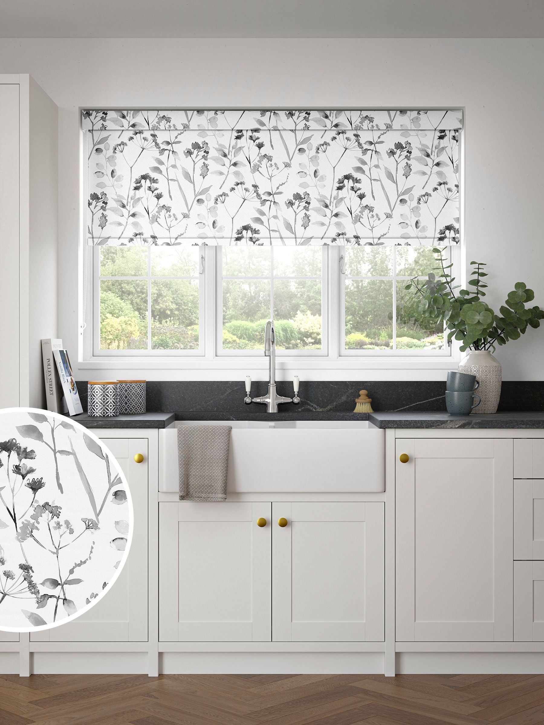 Next Isla Floral roller blind grey made to measure, imported from the UK
