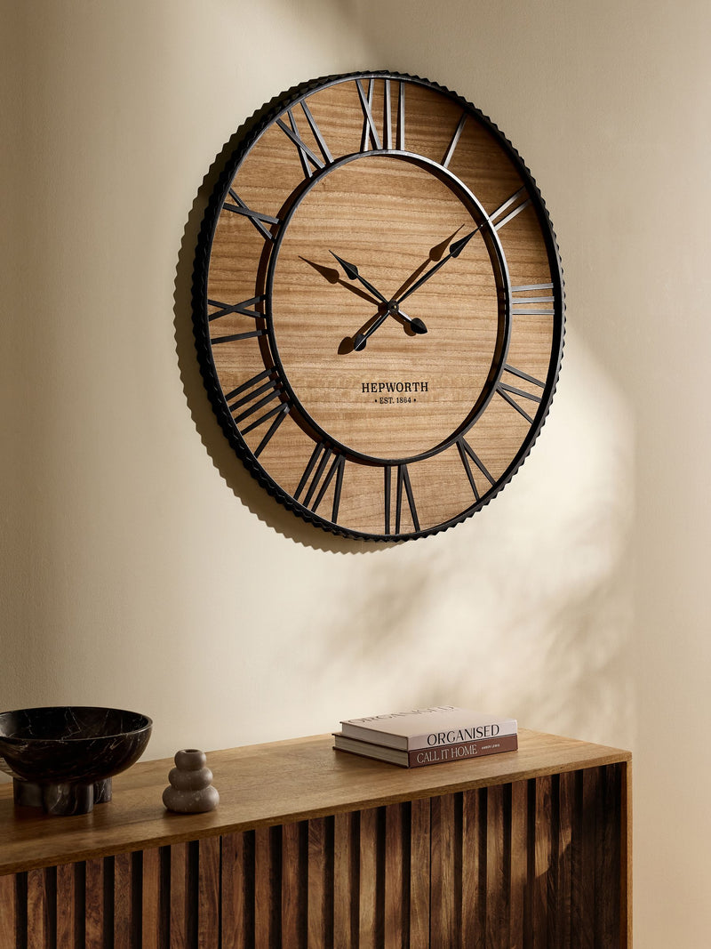 Natural Black Bronx Wooden Large Wall Clock