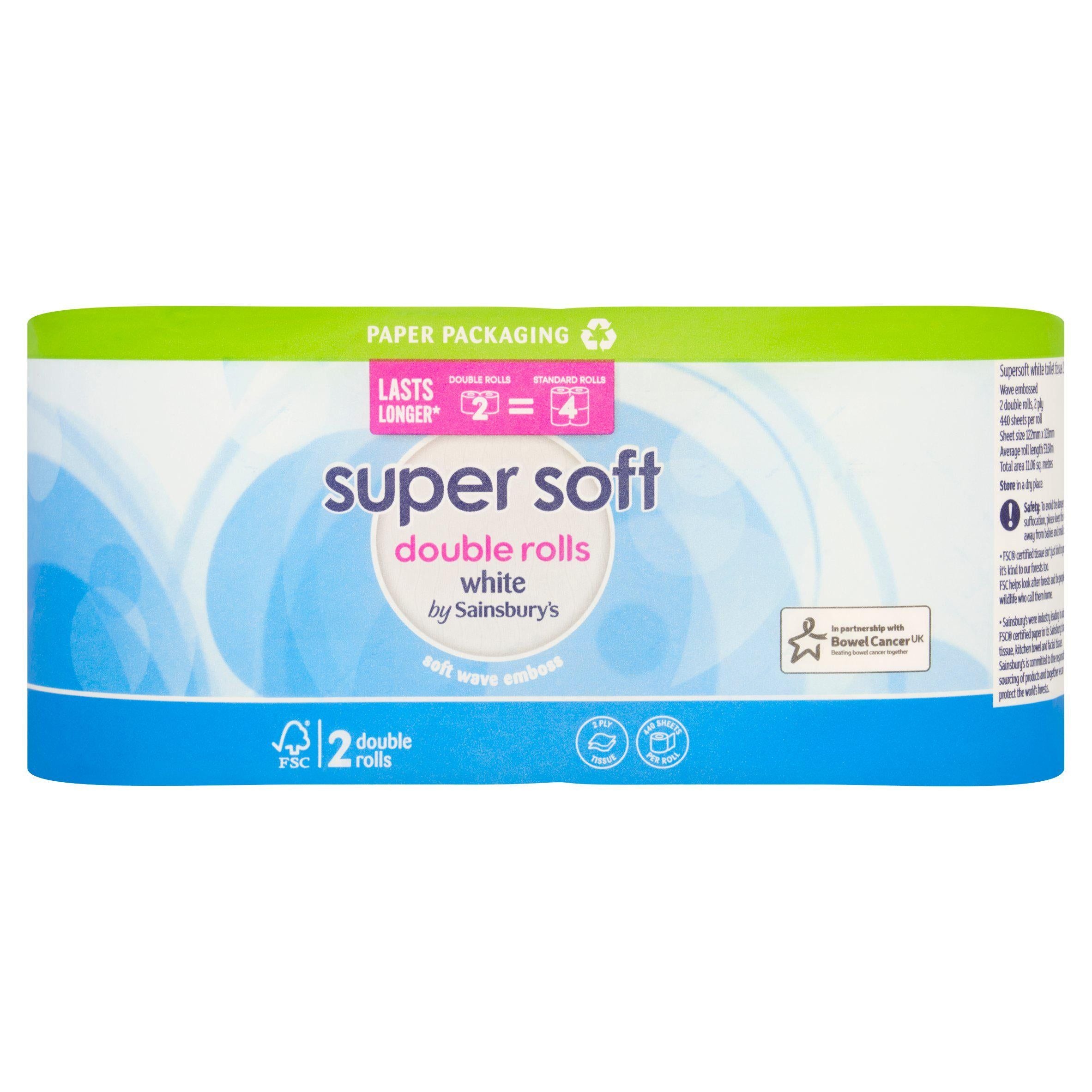 Sainsbury's Super Soft White Toilet Tissue Double Rolls 2 equals 4 Rolls GOODS Sainsburys   