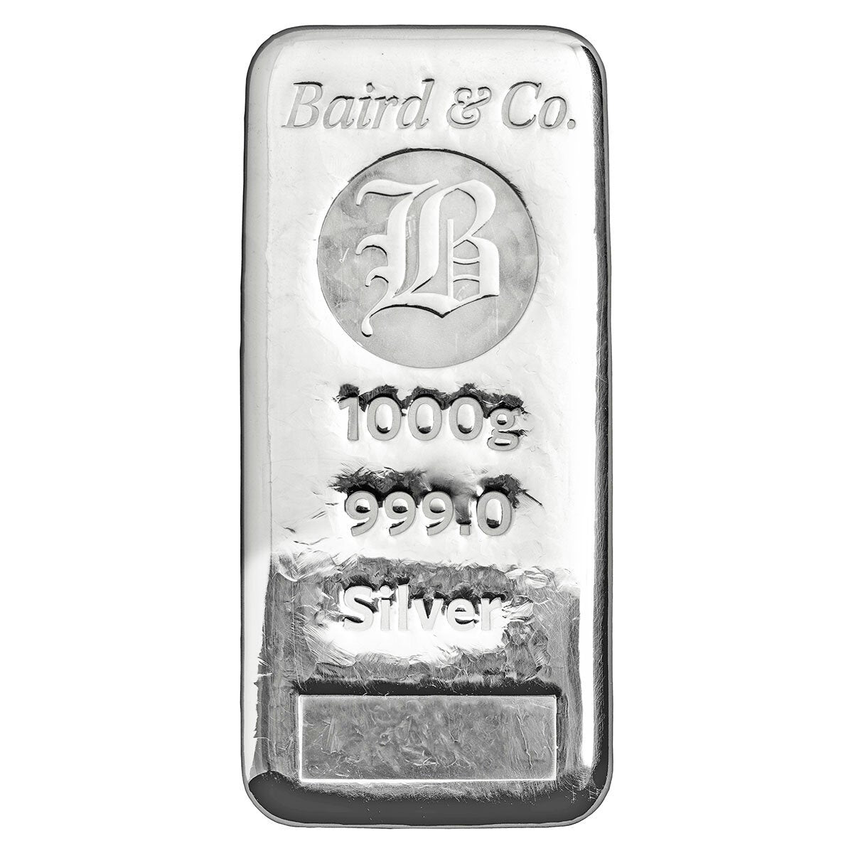 Baird & Co 1kg 999 pure silver cast bar - British product