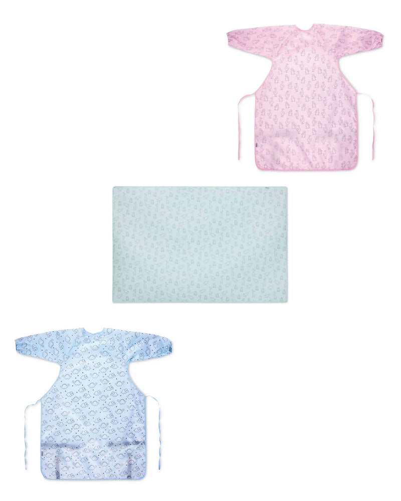 Highchair bib and messy mat in Pink, Blue or Green, UK version