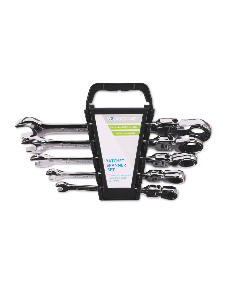 Ratchet spanner set with storage rack, imported from the UK