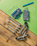 Ratchet spanner set with storage rack, imported from the UK