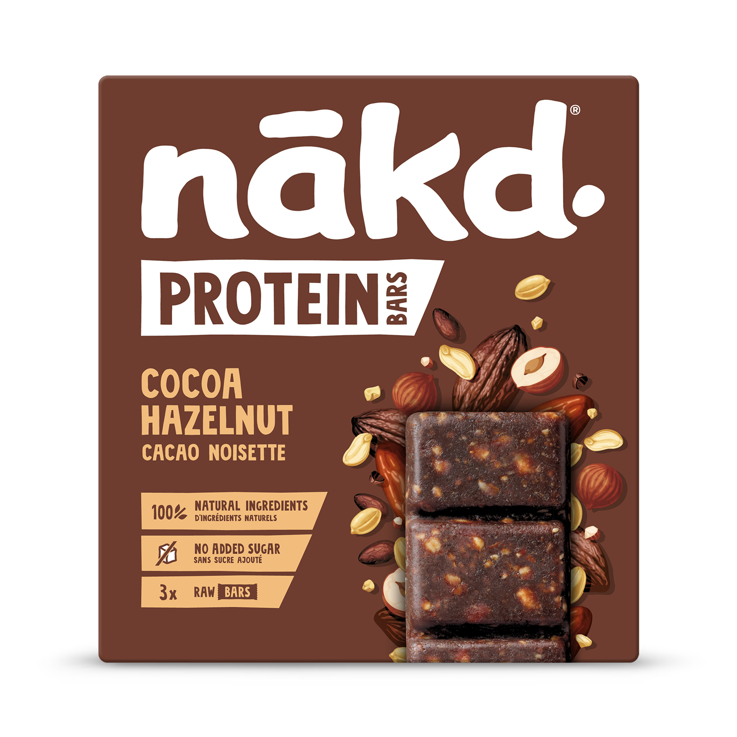 Nakd protein bar cocoa hazelnut 3x45g, UK version