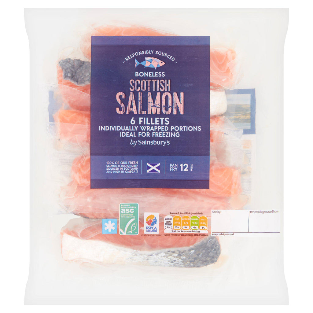 Sainsbury's Individually Wrapped Skin on ASC Scottish Salmon Fillets x6 720g