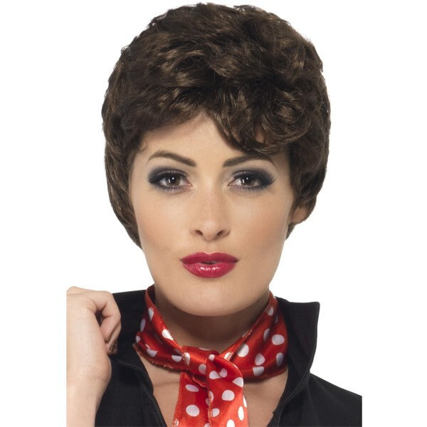 Smiffys Grease Rizzo brown short wig, imported from the UK