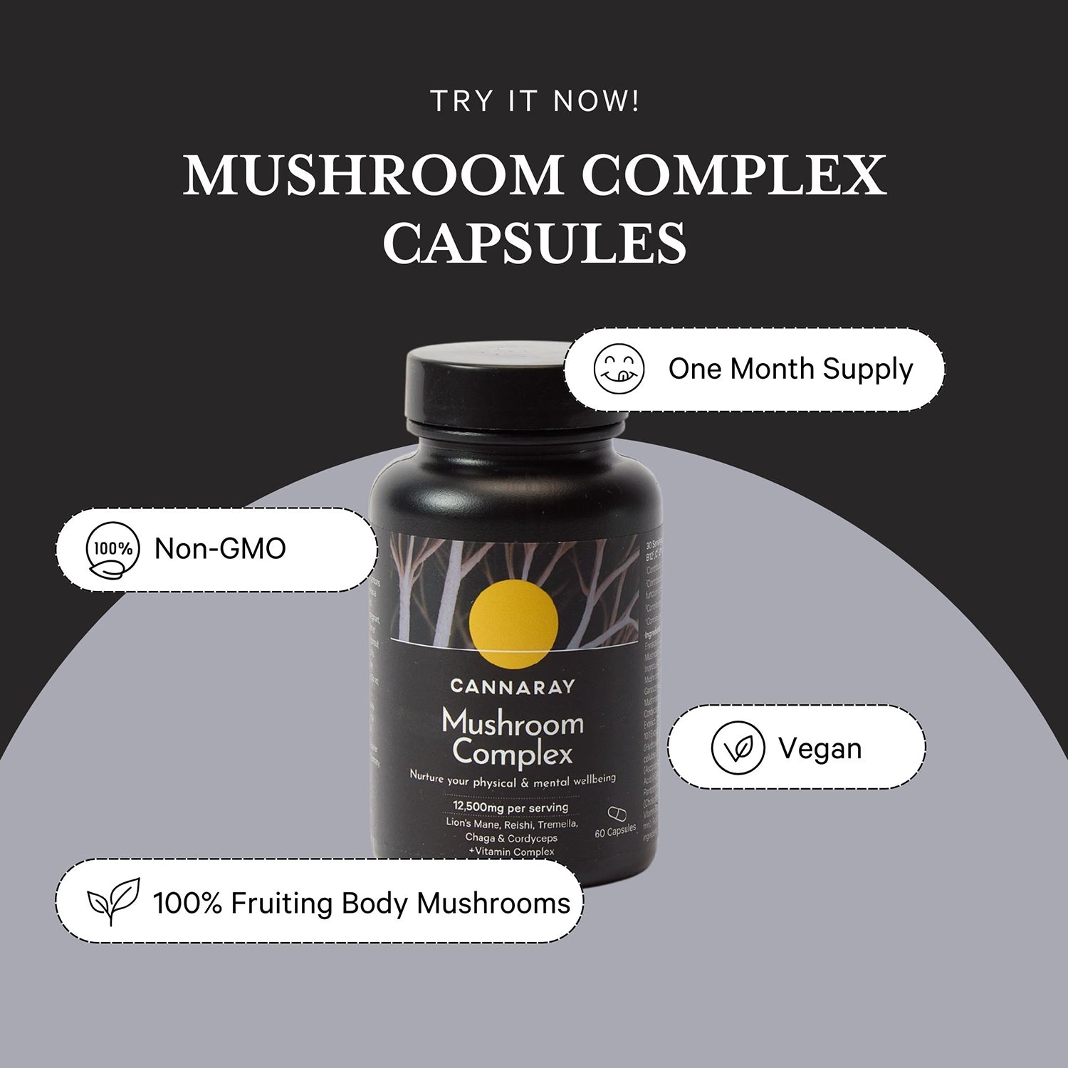 Cannaray Mushroom Complex capsules 60 count, imported from the UK