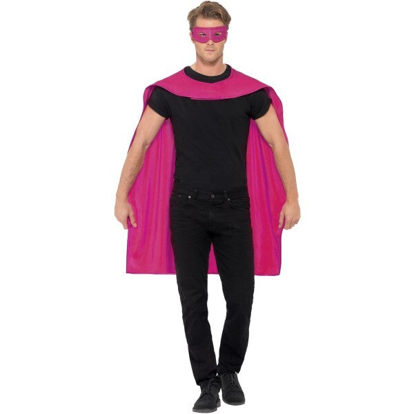 Smiffys pink cape and matching eyemask (British brand)