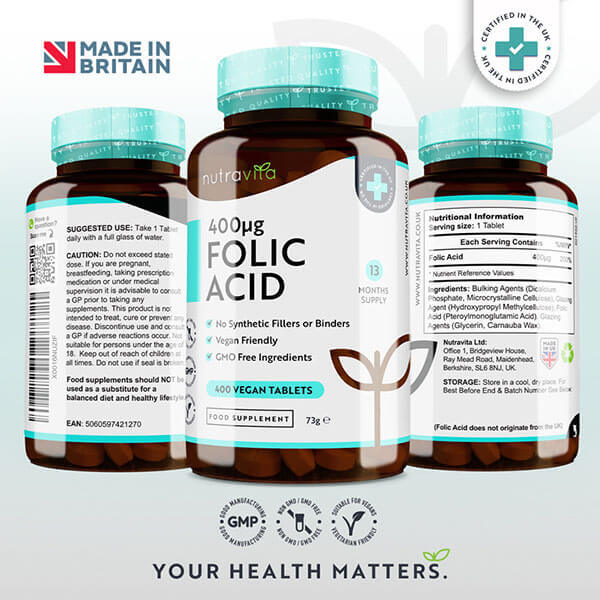 Nutravita Folic Acid Tablets 400µg - 400 Vegan Tablets GOODS Superdrug   