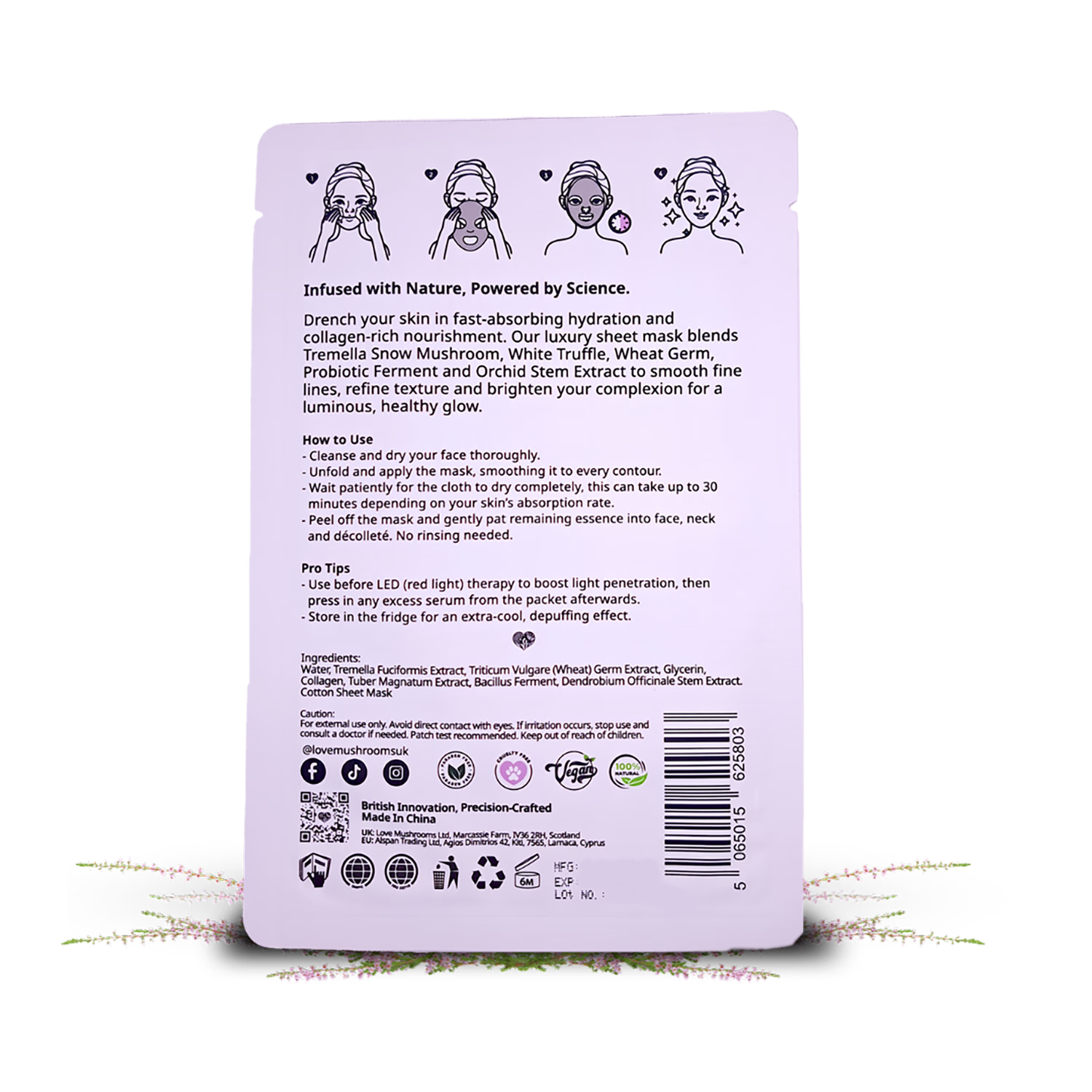 Love Mushrooms collagen truffle face mask 5 pack (British brand)