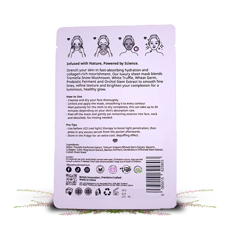 Love Mushrooms collagen truffle face mask 5 pack (British brand)