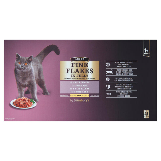 Sainsbury's Adult Fine Flakes in Jelly 1+ Years 48x100g Cat Food & Accessories Sainsburys   