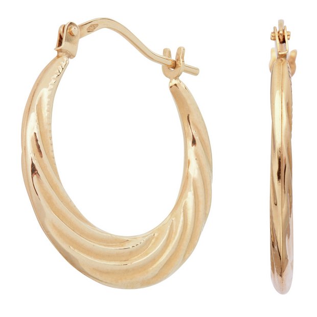 Revere 9ct gold swirl effect hoop earrings 20mm (British brand)