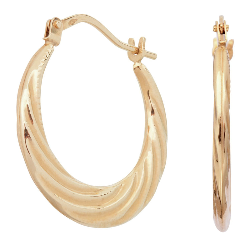 Revere 9ct gold swirl effect hoop earrings 20mm (British brand)
