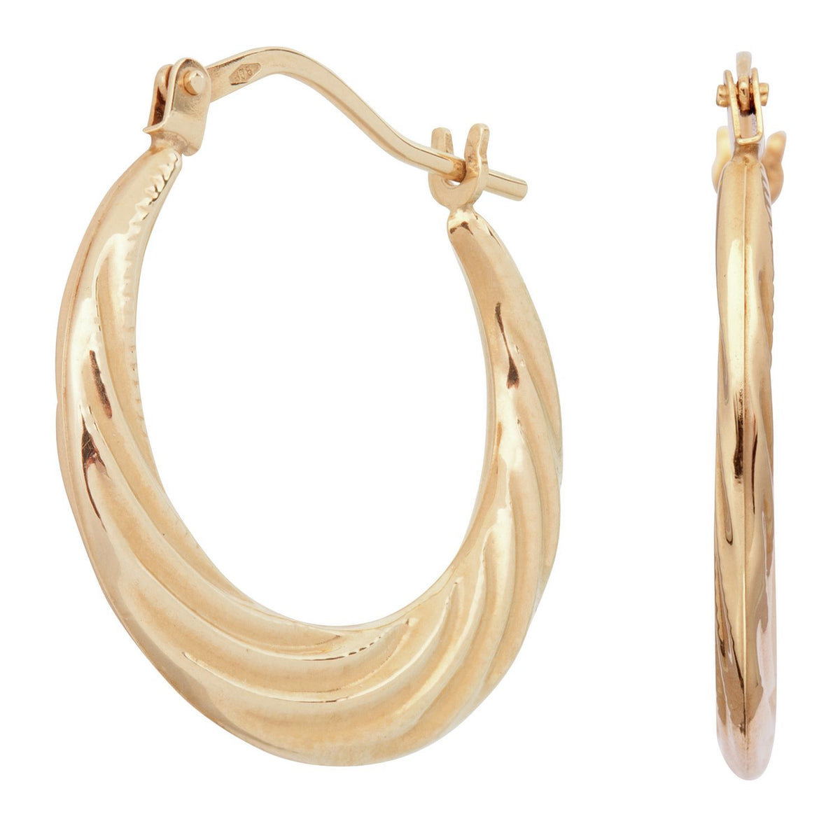 Revere 9ct gold swirl effect hoop earrings 20mm (British brand)