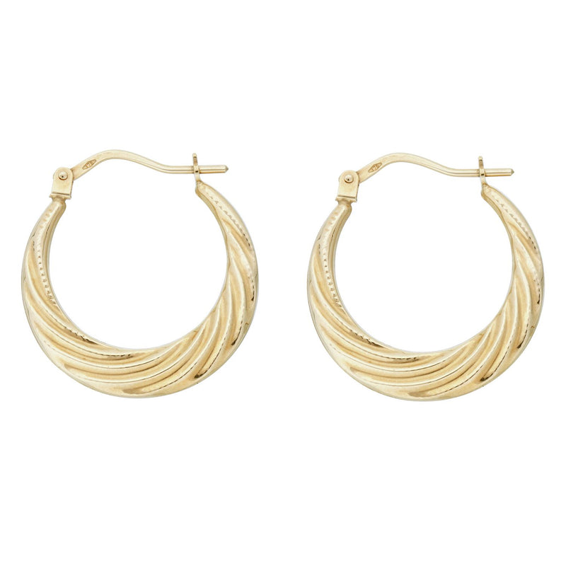 Revere 9ct gold swirl effect hoop earrings 20mm (British brand)