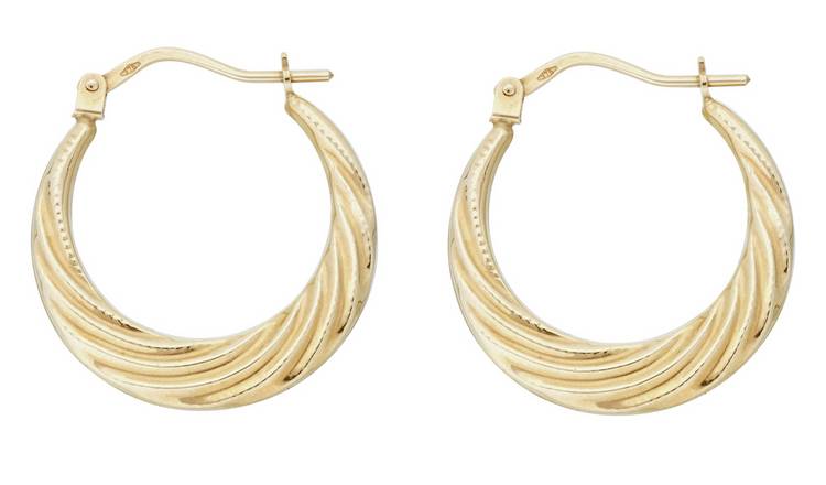 Revere 9ct gold swirl effect hoop earrings 20mm (British brand)