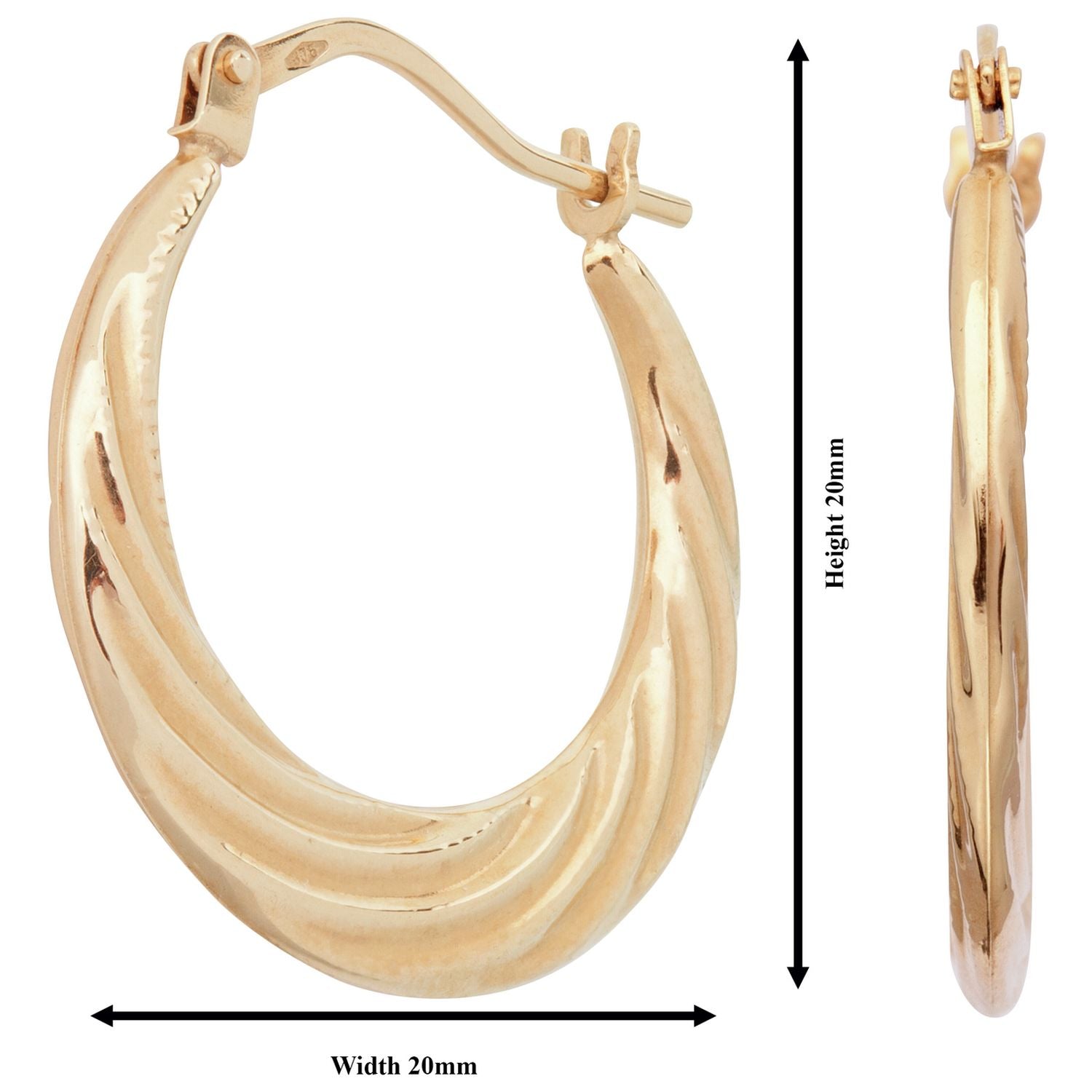 Revere 9ct gold swirl effect hoop earrings 20mm (British brand)