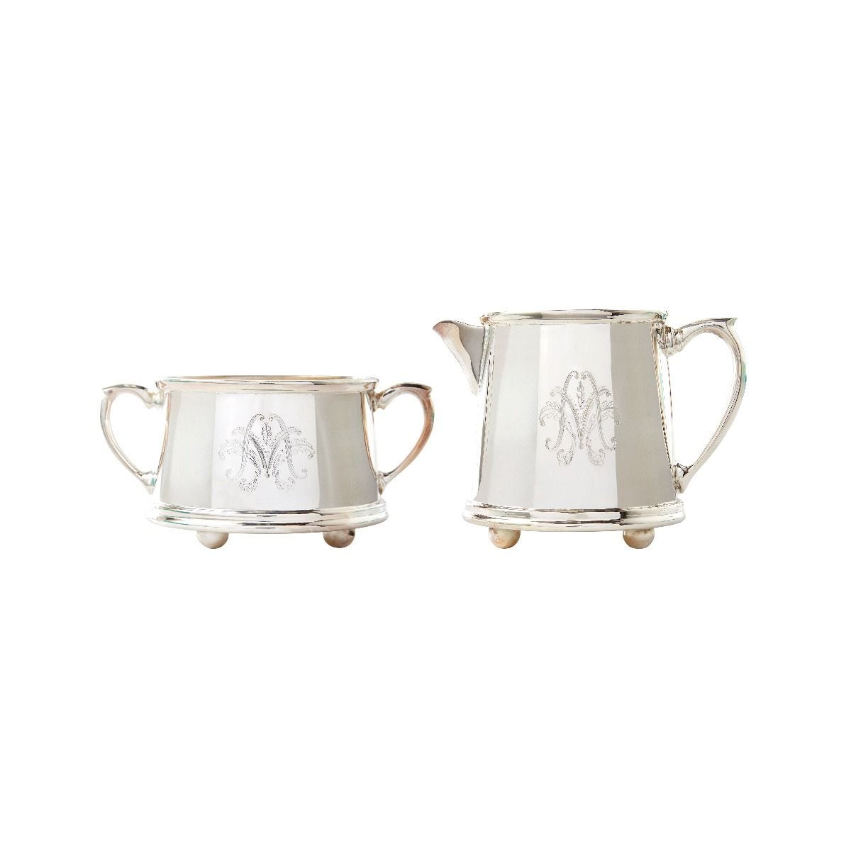 Fortnum's silver-plated monogram milk jug and sugar bowl, imported from the UK