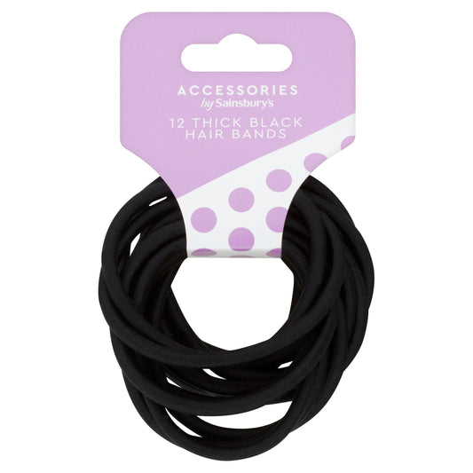 Sainsbury's Thick Pony Bands, Black x12 Hair accessories Sainsburys   