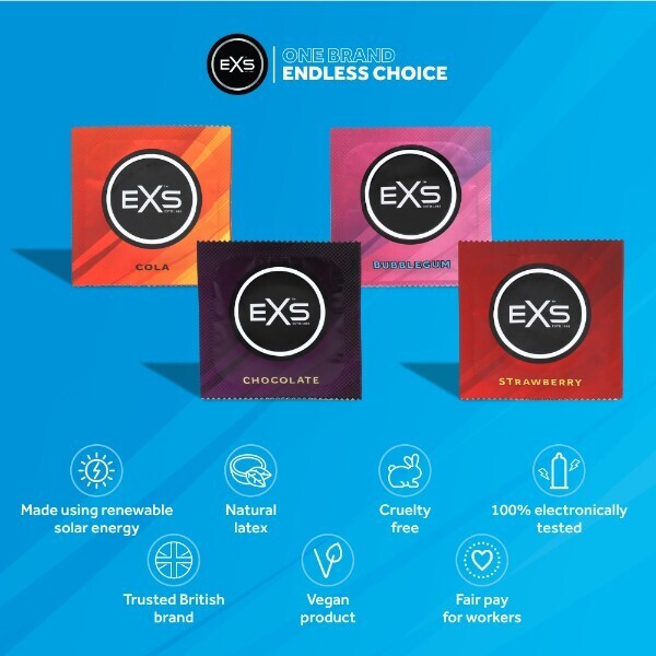 EXS flavoured condoms vegan 4 flavours 12 pack - British product