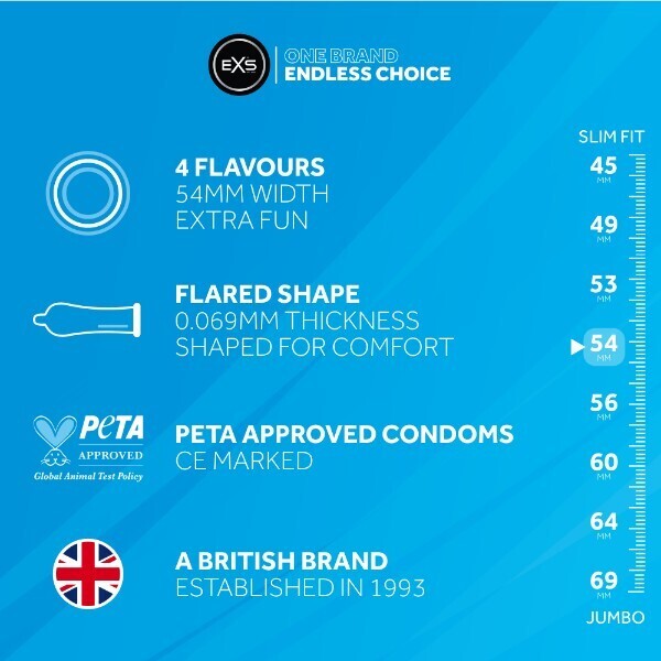 EXS flavoured condoms vegan 4 flavours 12 pack - British product