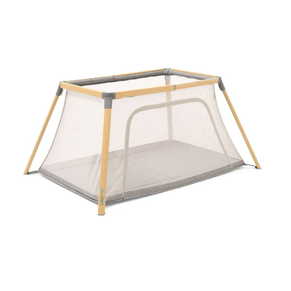 3-in-1 Portable Travel Cot Bundle with Bassinet and UV Sun Shade Oak and Charcoal Finish