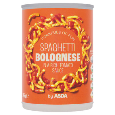 ASDA Spaghetti Bolognese Rich Tomato Sauce Canned Pasta Meal 395g