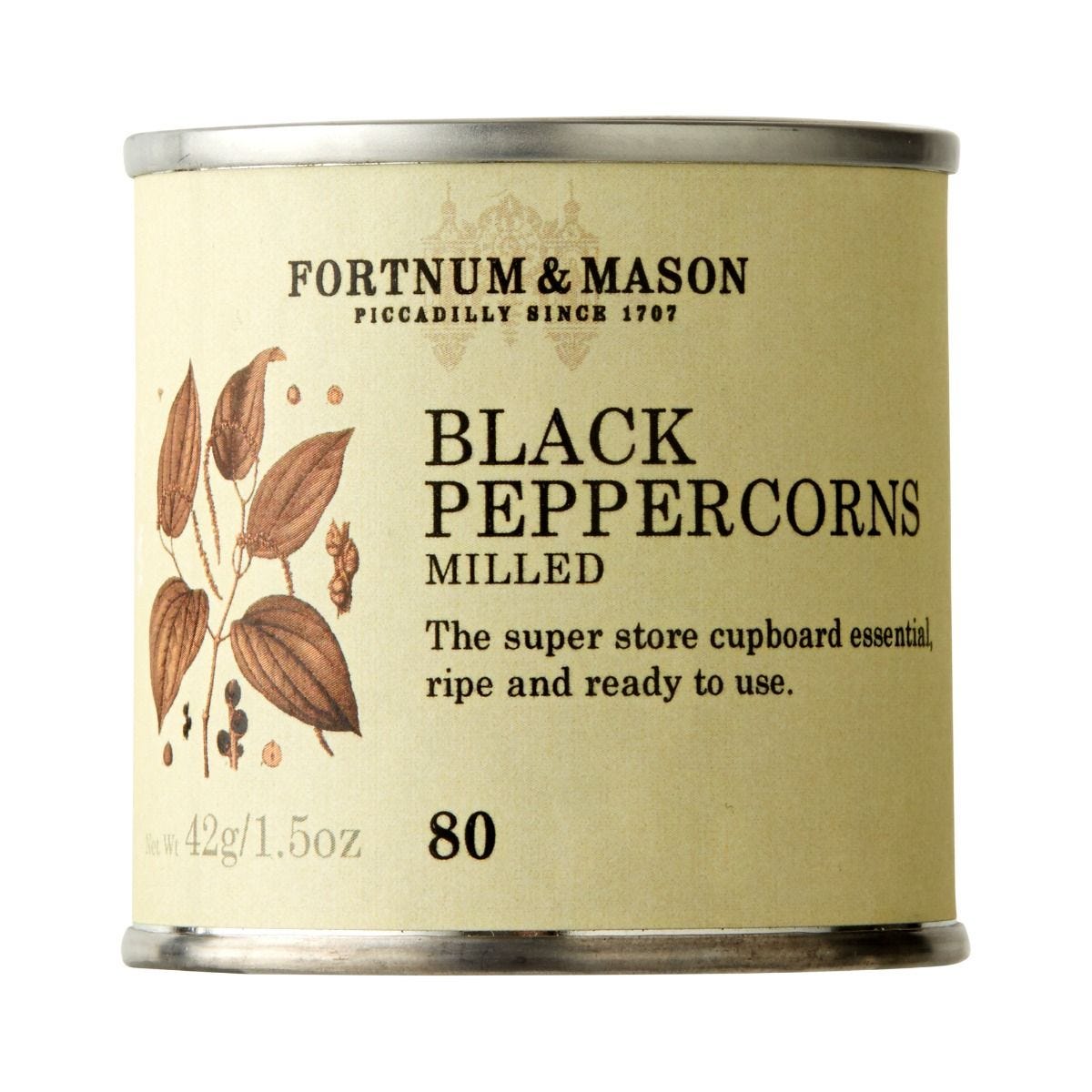 Milled black peppercorns in a tin, 42g, UK version