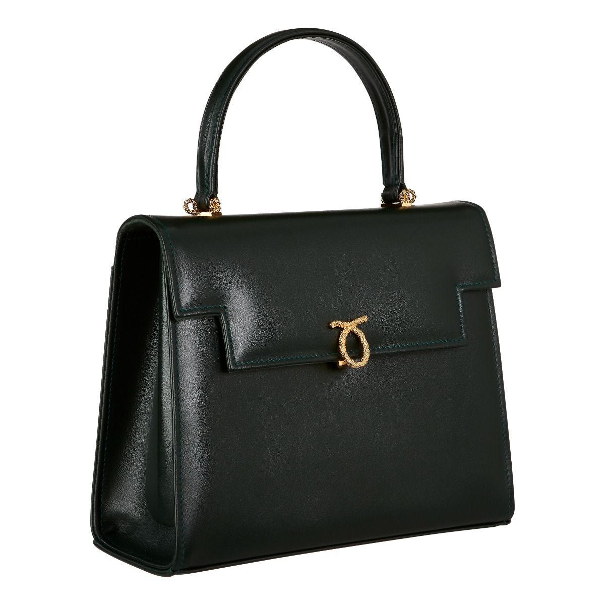 Launer Traviata calf leather tote handbag in Bottle Green - British product