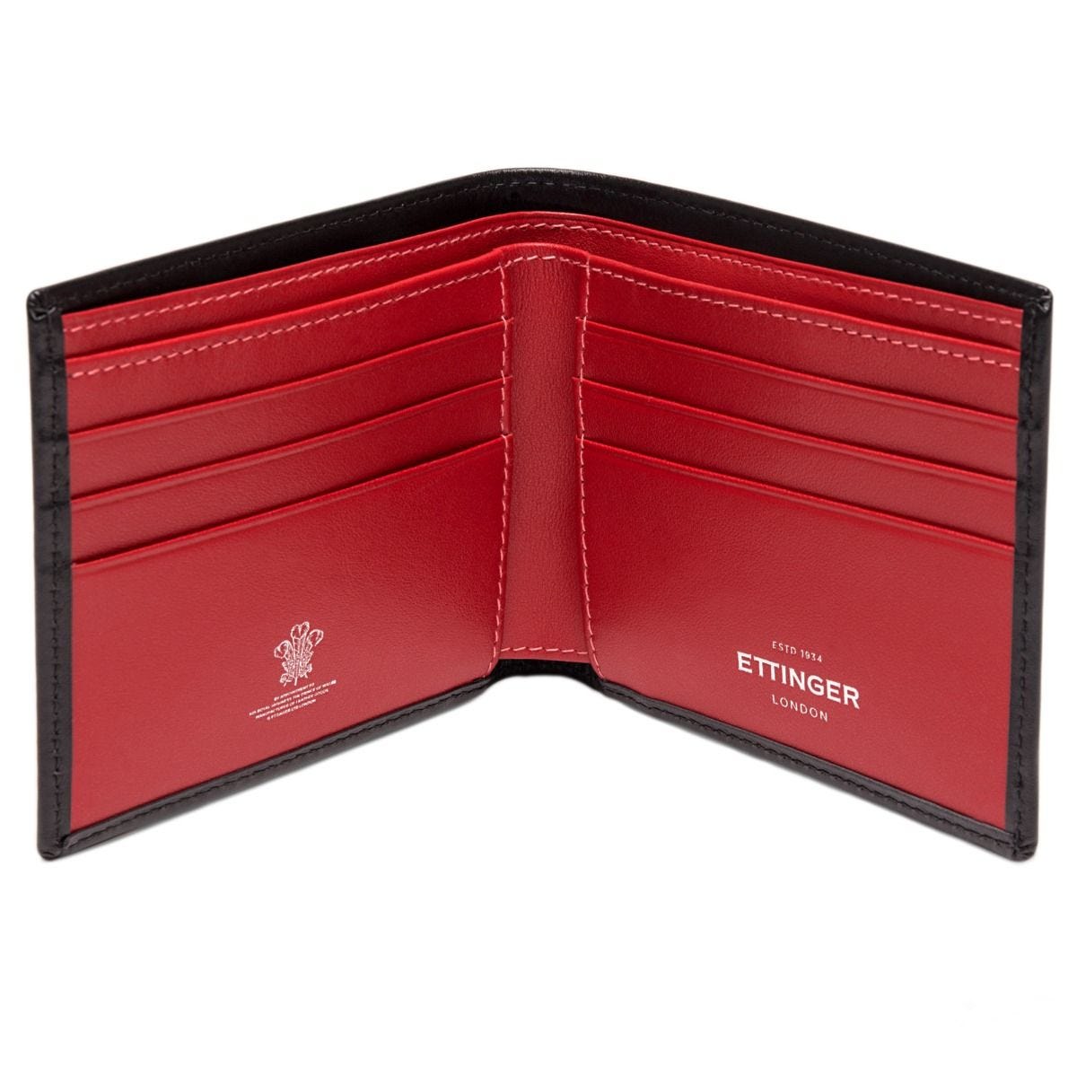 Ettinger billfold wallet black and red leather, UK version