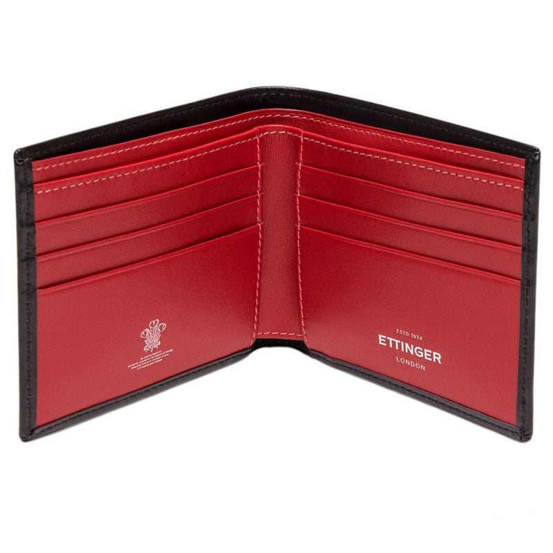 Ettinger billfold wallet black and red leather, UK version